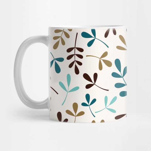 Assorted Leaf Silhouettes Teals Brwn Gld Crm by NataliePaskell